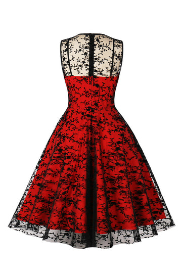 Vestido Vintage Encaje Rojo Sin Mangas